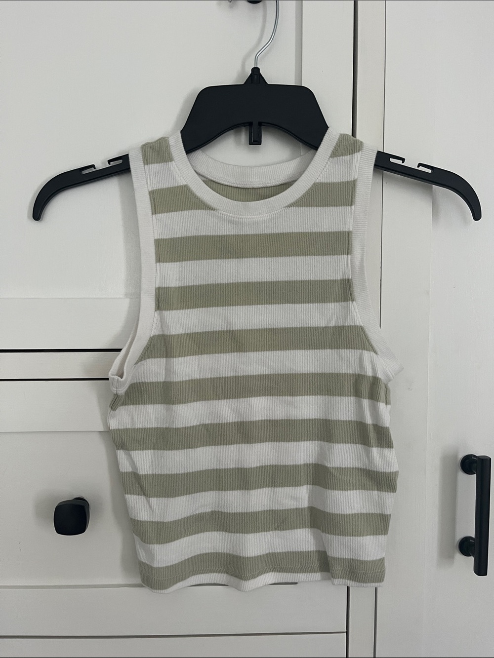 Hollister Striped Ribbed Tank in Sage Green and White